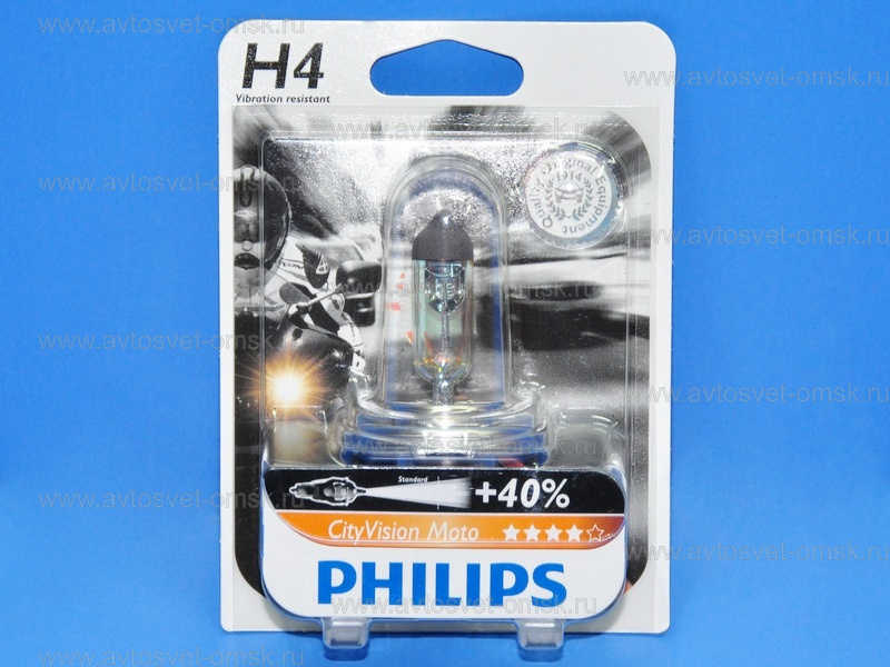 ��������� 12V H4 60/55W+40% CITY VISION MOTO (��) 12342CTVBW Philips